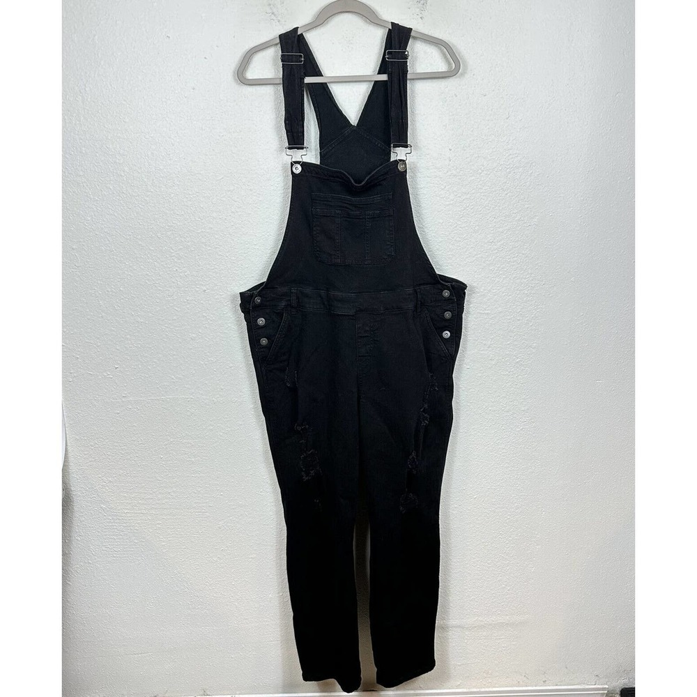 💖Torrid Jean Bib Overall Crop Womens Sz 22R Cropped Black Denim Distressed💖